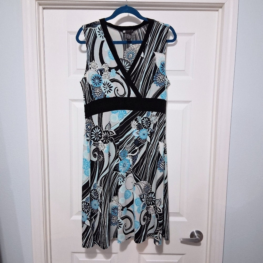 Carole Little Floral Criss Cross Dress Boho Pattern XL With Stretch